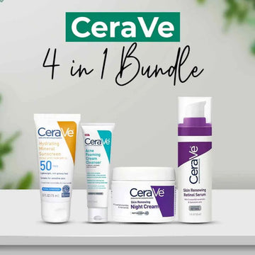 CeraVe Skincare Bundle: 4-in-1 Radiant Skin Night Cream, Sunblock, Cleanser & Serum
