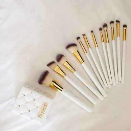 Cosmetics Elegance Brush Set – Studded White Makeup Brushes Kit