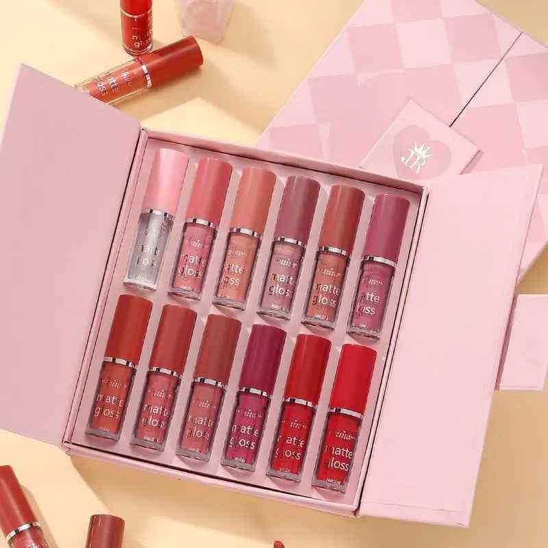 Mocallure 12 Pcs Lip Gloss Set – High Pigment Liquid Gloss with Long-lasting Shine (Pink, Red, Nude, Peach, Maroon)