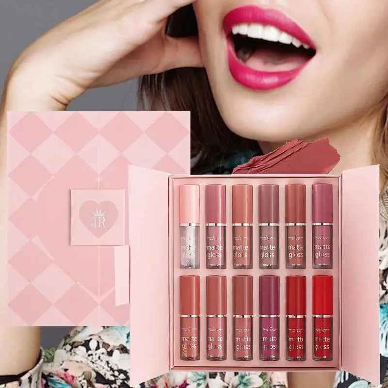 Mocallure 12 Pcs Lip Gloss Set – High Pigment Liquid Gloss with Long-lasting Shine (Pink, Red, Nude, Peach, Maroon)
