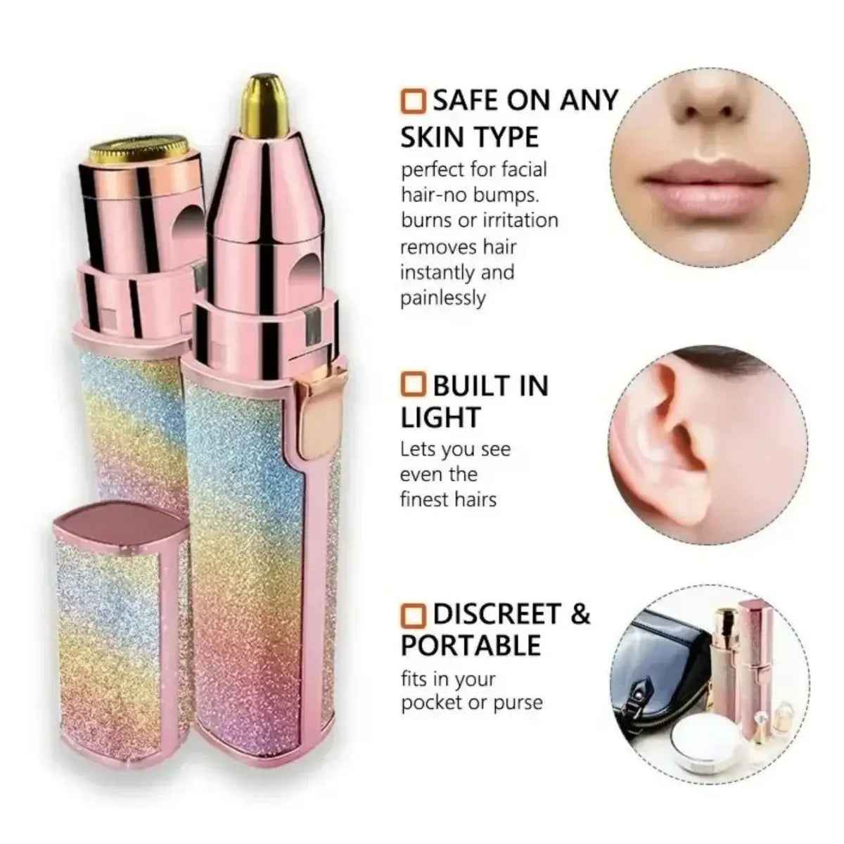 2 in 1 Electric Eyebrow Trimmer & Facial Shaver – Rechargeable Hair Remover for Women