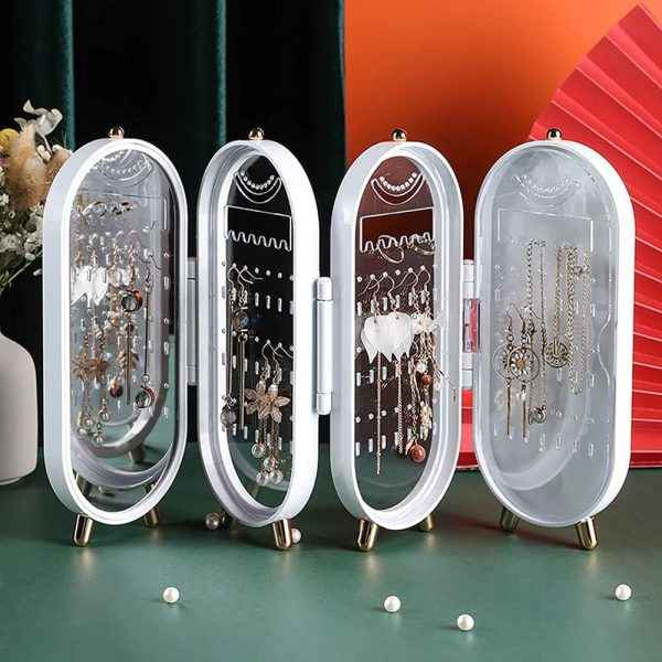 Foldable Jewelry Box Organizer with Mirror – Dustproof Storage & Display Case