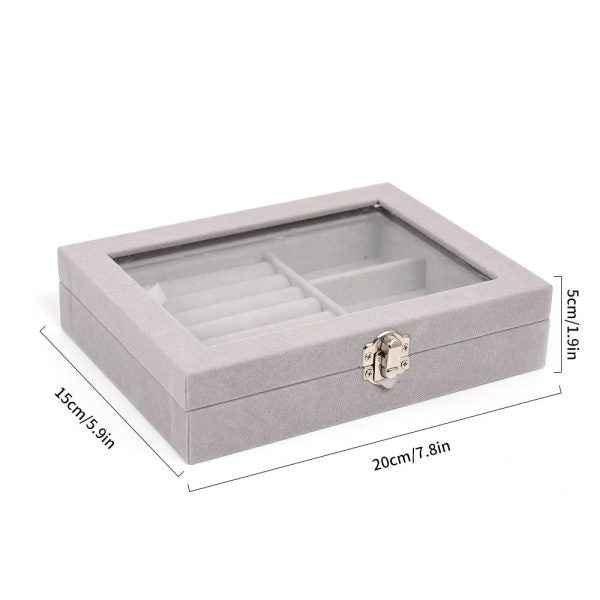 Velvet Jewelry Organizer Box with Glass Cover – Display & Storage for Rings, Earrings, Bracelets