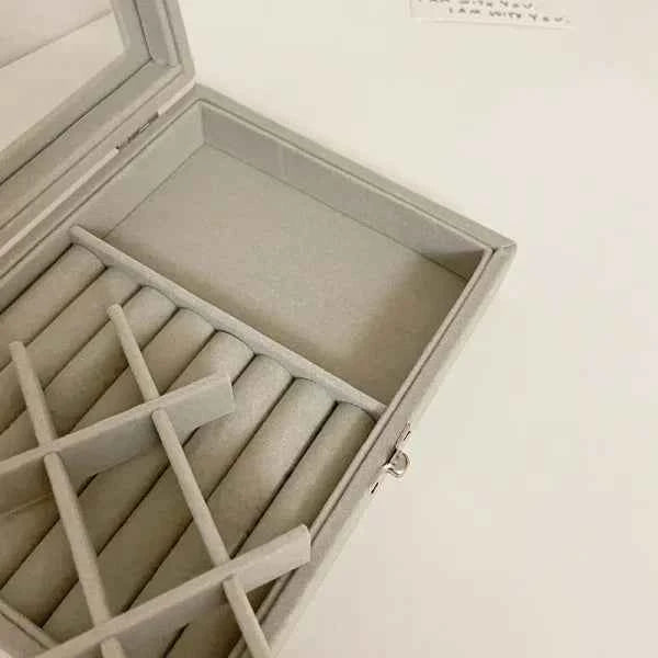Velvet Jewelry Organizer Box with Glass Cover – Display & Storage for Rings, Earrings, Bracelets